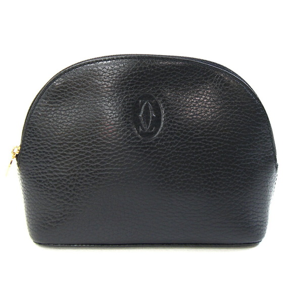 Cartier Must de Black Leather Makeup Pouch Old Model Women's